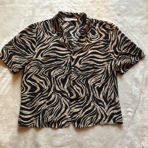 Vintage Liz Baker Zebra Print Button Down Top
